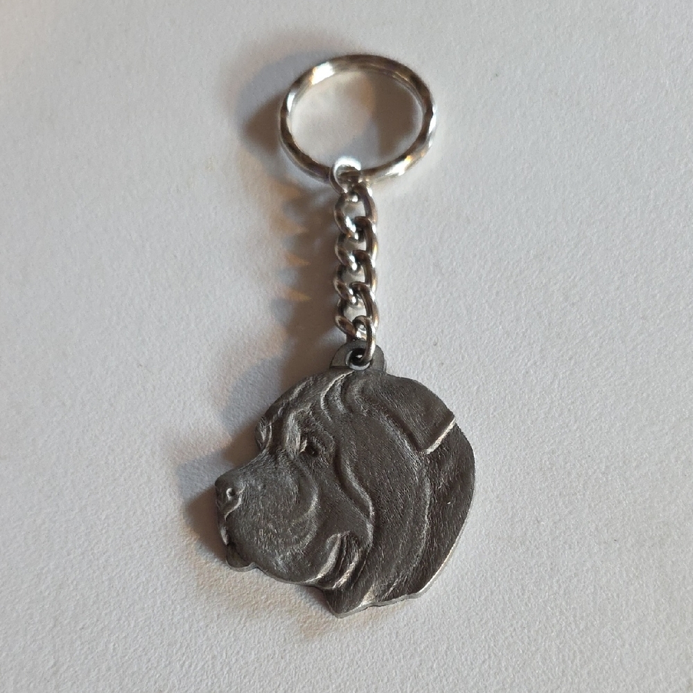 Silver "I Love My Mastiff" Dog Head Keychain